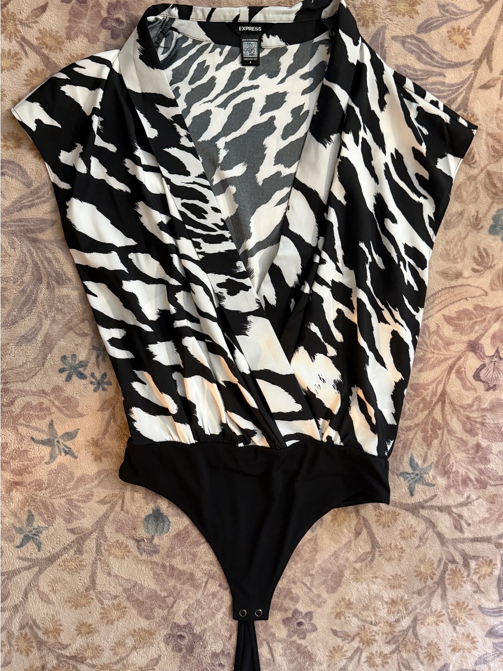 Express Black & White Animal Print Bodysuit